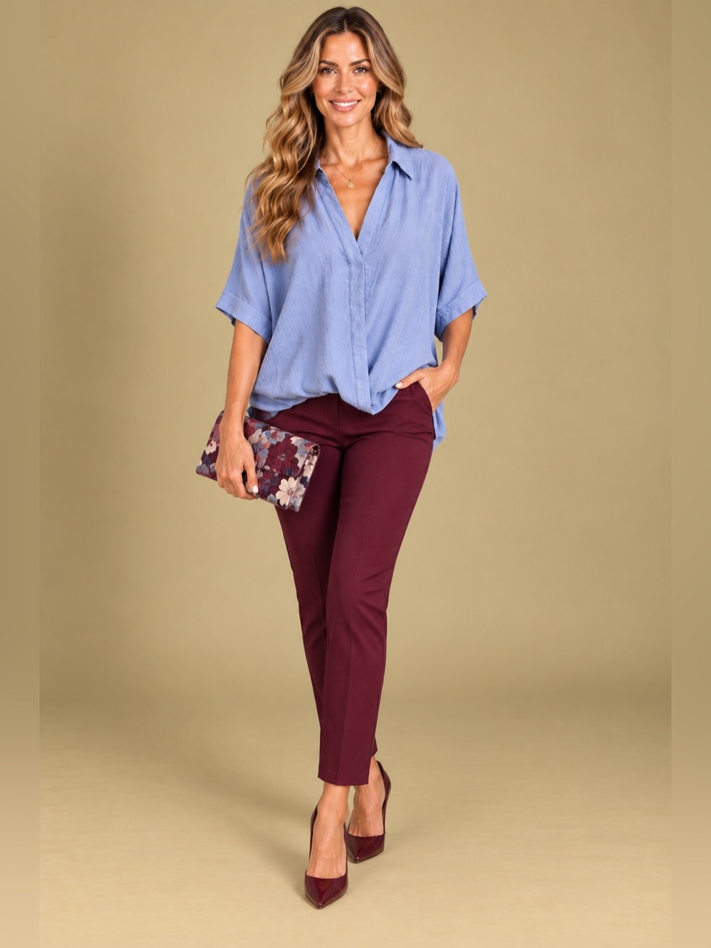 Rachel Rachel Roy Blue Oversized Draped Collared Blouse Top L